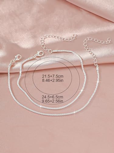 Sora Tuki Ankle Bracelets for Women Tennis Rhinestone Anklets for Women Butterfly Heart Star Cross Anklet Bracelet for Women Plus Size Anklet Bracelets for Big Ankle Beach Foot Jewelry - style: 1 - layered simple chain