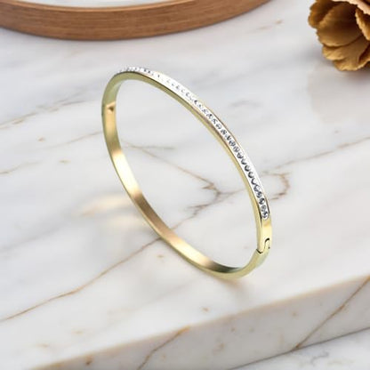 MYNENEY Womens Bracelets Stainless Steel Pave Cubic Zironia Stackable - color: 1 Row Crystal Gold, size: 7 Inch