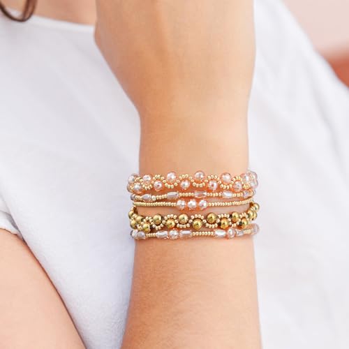 Dainty Gold Plated Pearl Crystal Beaded Bracelets Set for Women 14K Gold Plated Bead Pearl Beads Bracelet Stackable Paperclip Link Chain Bracelets Gold Plated Bracelets for Women Trendy Jewelry - color: Style5-3 Champagne gold