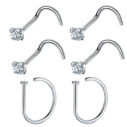 VOJO G23 Titanium 20G Nose Rings Hoops L Shaped Screw Nose Studs Diamond Small Piercing Jewelry for Women Men - color: 4 Screw Rings +2 Nose studs,20G