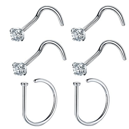 VOJO G23 Titanium 20G Nose Rings Hoops L Shaped Screw Nose Studs Diamond Small Piercing Jewelry for Women Men - color: 4 Screw Rings +2 Nose studs,20G