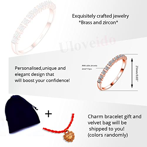 Uloveido Platinum Plated CZ Simulated Diamond Stack Eternity Band Ring J029 - color: Rose Gold