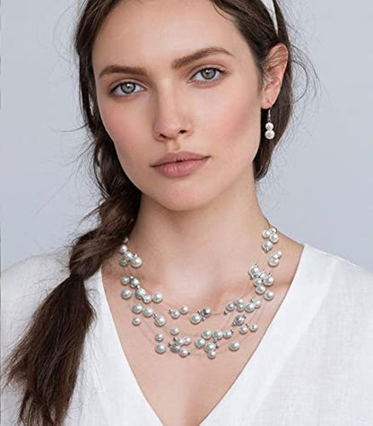 FULU AUTUMN Layered Pearl Necklace Multi-strand Pearl Choker Necklaces for Women Beaded jewelry for Wedding Parties - color: 37-White