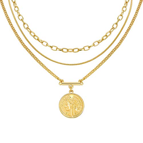 LANE WOODS Gold Plated Layered Necklace for Women, Pendant Choker | Adjustable multilayer chain, pendant and choker-style layers, coordinated stacked look for daily wear and gifting