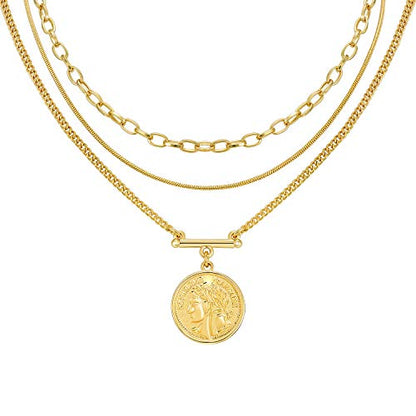 LANE WOODS Gold Plated Layered Necklace for Women, Pendant Choker | Adjustable multilayer chain, pendant and choker-style layers, coordinated stacked look for daily wear and gifting