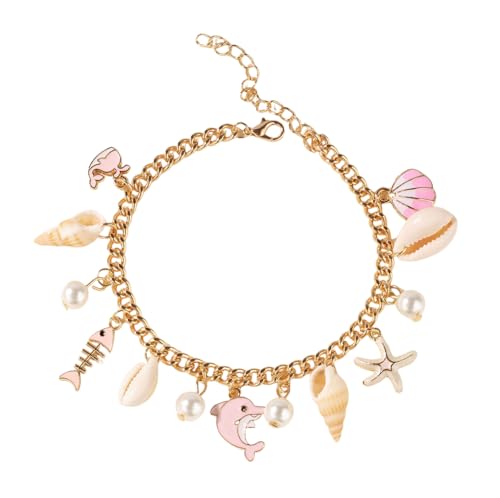 Shell Starfish Bracelet Seahorse Conch Starfish Sea Shell Pearls Charm Stone Bracelet Statement Bohemian Sea Themed Beach Jewelry for Women - color: Anklet
