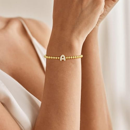 Zircon Initial Bracelet for Women - Never-Fade Personalized Jewelry, Dainty 14K Gold Plated Beaded Bracelets for Women Trendy Letter A-Z Personalized Jewelry Gifts - color: M