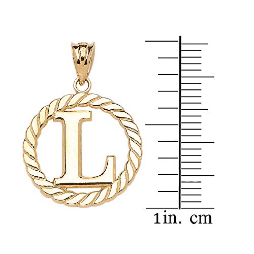 Polished 10k Yellow Gold Personalized Initial "A-Z" Roped Circle Charm Pendant - style: L