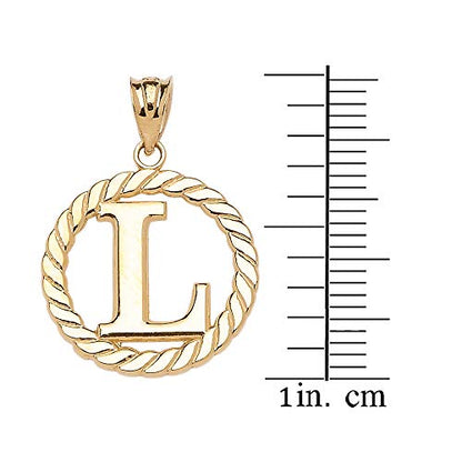 Polished 10k Yellow Gold Personalized Initial "A-Z" Roped Circle Charm Pendant - style: L