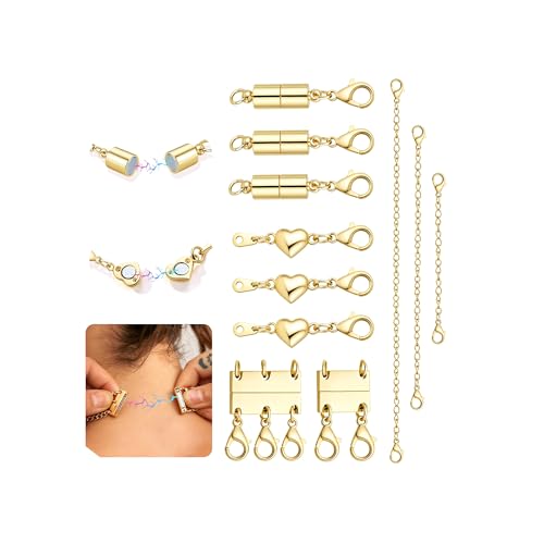 Extra Strong Magnetic Necklace Clasps and Closures, Necklaces Separator for Layering Stacks, Necklace Chain Extenders for Women, Magnet Detangler Clasp Bracelet 11Pcs 16K Gold Plated - color: 11Pcs-16K Gold Plated