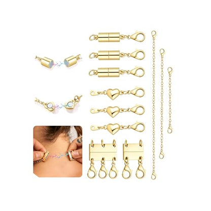 Extra Strong Magnetic Necklace Clasps and Closures, Necklaces Separator for Layering Stacks, Necklace Chain Extenders for Women, Magnet Detangler Clasp Bracelet 11Pcs 16K Gold Plated - color: 11Pcs-16K Gold Plated