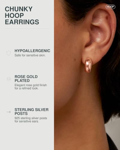 PAVOI 14K Gold Plated Thick Dome Huggie Earrings for Women - 925 Sterling Silver Posts Small Wide Round Hoop Earrings - color: Rose Gold