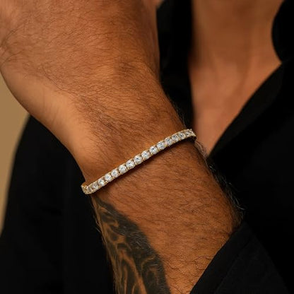 Stainless Steel Adjustable CZ Tennis Bracelet for Women Men | 14K Gold Plated, Round 3mm/4mm/5mm AAAA+ Cubic Zirconia, Dainty Classic, Festival Wedding Jewelry Gift - color: Steel, size: CZ 5mm