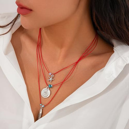 Fish Necklace for Women Handmade Beaded Y Pendant Necklace Colorful Summer Beach Boho Layering Choker Necklaces - color: Silve