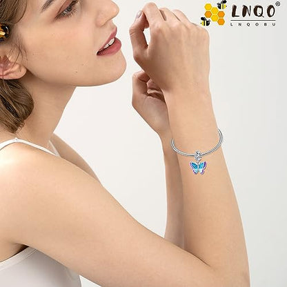LNQOBU 925 Sterling Silver Charms Color-changing Chameleon Dangle Charm Beads Glow in the Dark Charme fits Pandora Bracelets and Necklace Jewelry Gift for Women - style: D-Glow in the dark Blue-Purple Butterfly Charms