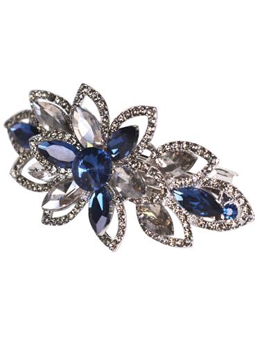 Floral Rhinestone Hairpin Luxury Crystal Flower Hair Barrette Clip (Gray-Blue) - color: Gray-Blue