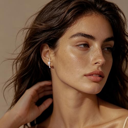 CZ Suspender Cuff Stud Earrings Wrap Earlobe Silver Post Cubic Zirconia Minimalist Jewelry for Women - color: Silver Butterfly CZ