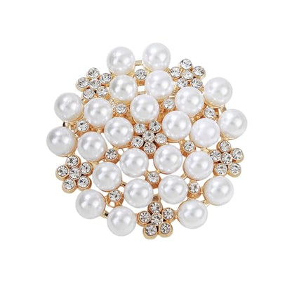 Delicate Pearl Crystal Brooch Pins for Women Girls Dance Balls Wedding Bridal Jewelry - color: A Gold