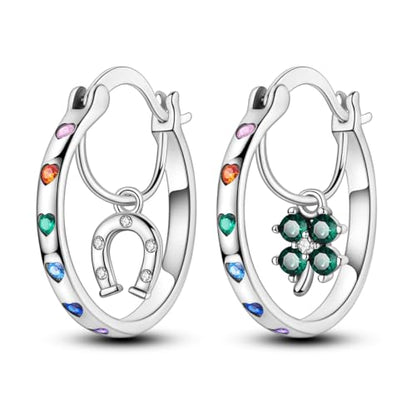NARMO 925 Sterling Silver Earrings for Women Hypoallergenic Hoop Earrings - color: Lucky Hoop
