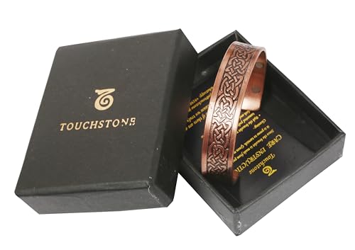 Touchstone magnetic copper bracelets for men women in gift box, engraved | 100% pure solid real adjustable bangle bracelet cuff jewelry; 12X ultra strength with 3500 gauss neodymium magnets; - style: Celtic Vintage Pattern