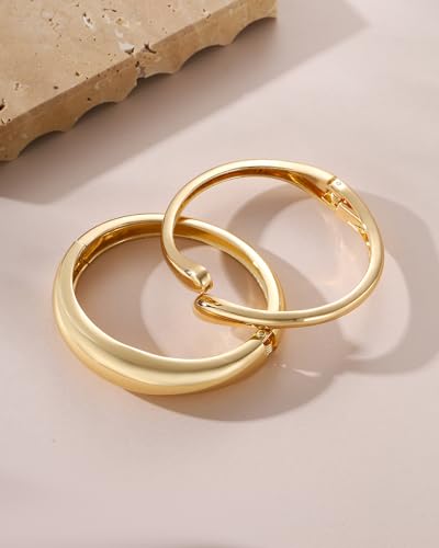 2pcs Gold Bangle Bracelets for Women, Trendy Hinged Cuff Open Wide Chunky Gold Bracelet Stack Arm Cuff Jewelry for Women - color: Gold Bangles