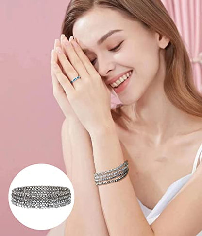 Noessla Beaded Boho Stretch Bracelet Colorful Stackable Crystal Beads Bracelets Trendy Costume Jewelry Mothers Day Gifts for Women - color: Silver