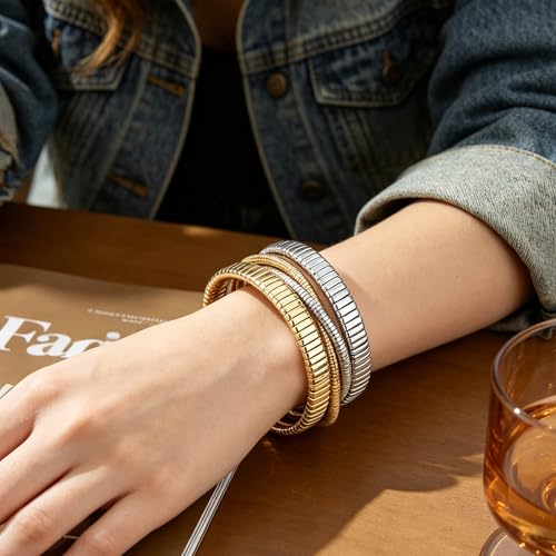 Gold Cuff Bracelets for Women, Chunky Gold Bracelet Trendy Open Gold Statement Bangle 18K Plated Punk Hip Hop Adjustable Women's Cuff Bracelets Valentine's and Birthday Gifts - color: Mixed