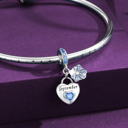 925 Sterling Silver Birthstone Bracelet Charm - Unique Heart Shaped Design, Fits most Europe Pandora Bracelets and Necklaces, women's DIY holiday Gifts - style: I-September