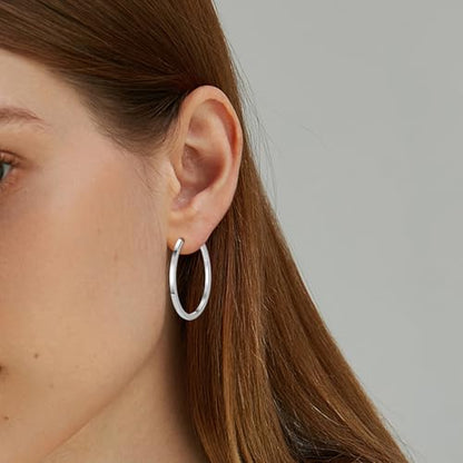Clip On Hoop Earrings For Women No Piercing Earrrings Spring Hoops for Non-Pierced Ears - color: 3cm/1.18"-silver