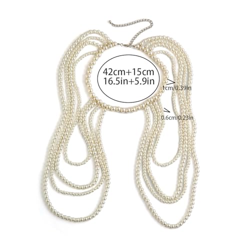 Multi-layer Pearl Tassel Shoulder Chain Necklace for Women Layered Beaded Shoulder Body Jewelry Rave Pearl Arm Chain - color: White