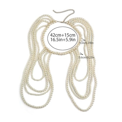 Multi-layer Pearl Tassel Shoulder Chain Necklace for Women Layered Beaded Shoulder Body Jewelry Rave Pearl Arm Chain - color: White
