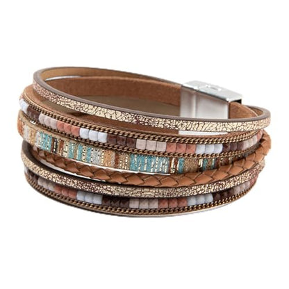 Rantanto Leather Wrap Bracelets For Women Gold Twist Lock Buckle Wrist Cuff | PU leather,Skin-friendly,Boho Stackable Wristband,Fashion Daily Jewelry,Trend Casual Party Bangle,Fit For Birthday, Holiday - color: Boho Brown
