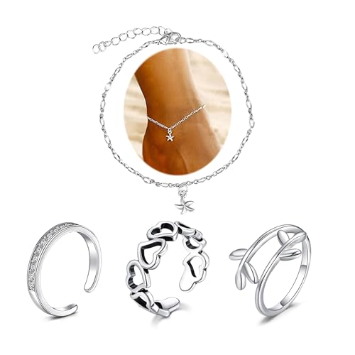 MODRSA Toe Rings for Women Toe Rings and Anklets for Women Toe Ring Adjustable Toe Rings Silver Rose Gold - color: E1-toe rings +anklets -silver