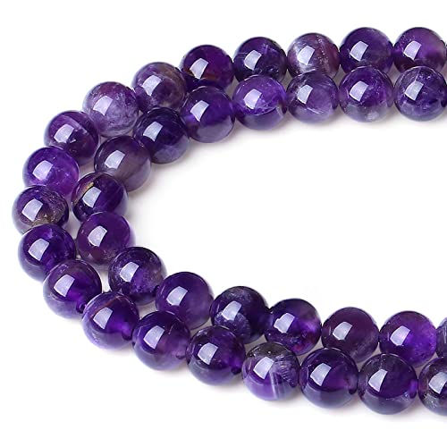 LAIDANLA Amethyst 6mm Natural Stone Beads Round Loose Gemstone Stone Beads for DIY Bracelet Necklace Earrings Jewelry Making Polishing Genuine Real Beading Crystal 96PCS 2 Strand 32" - color: D-Amethyst, size: 6mm