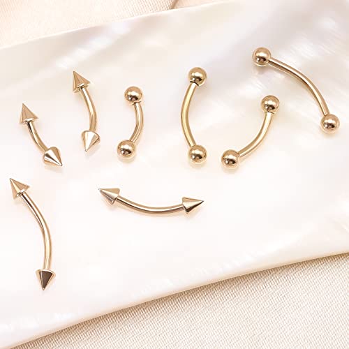 BLISI G23 Solid Titanium Eyebrow Piercing Jewelry, Gold Black Rose Gold Silver Pink Rainbow Eyebrow Rings 16G Curved Barbell,Tiny Vertical Labret Lip Jewelry Rook Piercing Jewelry for Women and Men - color: Rose Gold 1