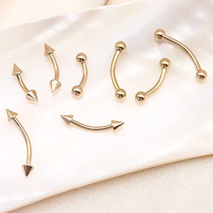 BLISI G23 Solid Titanium Eyebrow Piercing Jewelry, Gold Black Rose Gold Silver Pink Rainbow Eyebrow Rings 16G Curved Barbell,Tiny Vertical Labret Lip Jewelry Rook Piercing Jewelry for Women and Men - color: Rose Gold 1