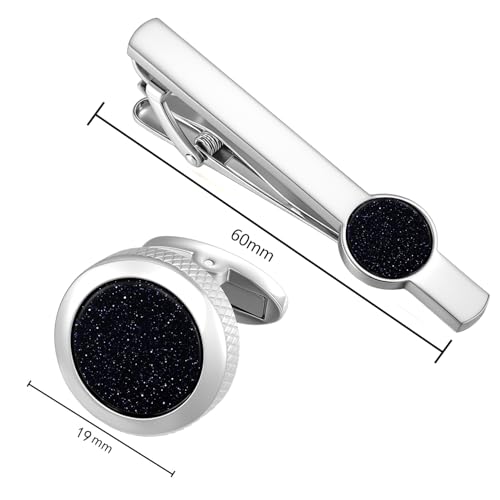 GWD Cufflinks and Tie Clip Set Personalized Cuff Links Business Wedding - style: Silver/Aventurine