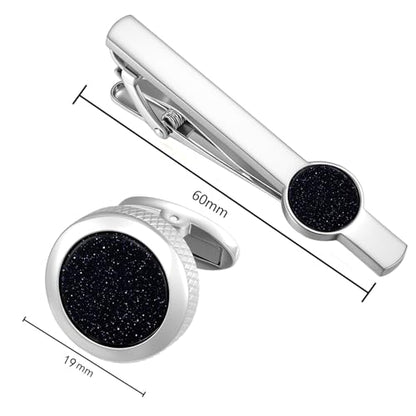 GWD Cufflinks and Tie Clip Set Personalized Cuff Links Business Wedding - style: Silver/Aventurine