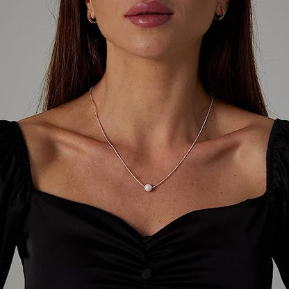 Kyerlyn Dainty Pearl Pendant Necklaces for Women 14K Gold Plated Handmade Layered Pearl Chain Necklace Delicate Layered Pearl Necklace Everyday Jewelry Gift - color: Big Pearl-Silver