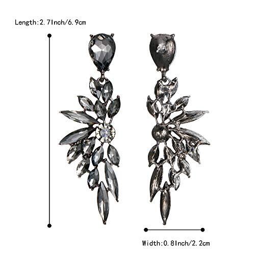 Women's Wedding Bridal Earrings Prom Dangle Earring | Shiny Crystal Teardrop Multi Marquise Cluster for Bride Bridesmaid Bling Jewelry Costume Party Accessories - color: 08-Grey Black-Tone