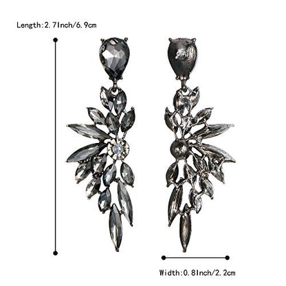 Women's Wedding Bridal Earrings Prom Dangle Earring | Shiny Crystal Teardrop Multi Marquise Cluster for Bride Bridesmaid Bling Jewelry Costume Party Accessories - color: 08-Grey Black-Tone