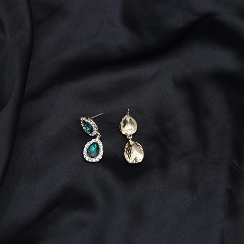 Austrian Crystal Rhinestone Necklace Dangle Earrings Link Bracelet Jewelry Set for Brides Bridesmaid Prom Costume Accessories for Women - color: Emerald-Gold Plated
