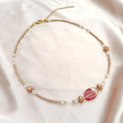 Beaded Necklaces for Women Summer Beach Beaded Necklace Bead Choker Boho Necklaces for Women Handmade Summer Jewelry Stainless Steel 18K Gold Plated - color: Beige