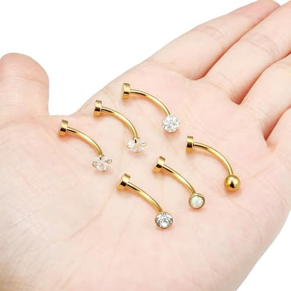 14G Floating Belly Button Ring Piercing Jewelry 316L Stainless Surgical Steel Round Heart Cubic Zirconia Opal Navel Rings Belly Button Ring Piercing Jewelry for Women 14 Gauge Hypoallergenic - color: Gold-12MM Bar-Clear CZ