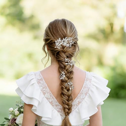 6 Pieces Crystal Bride Hair Accessories and Earrings.Sliver Wedding Hair Pins with Rhinestones for Bride Bridesmaids Women Girls. - color: Style1