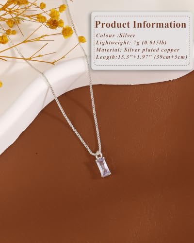 FUNEIA Diamond Necklaces for Women 14K Gold Plated Emerald Birthstone Necklace for Women Mothers Dainty Gold Necklace Blue Green Cubic Zirconia Pendant Necklace Birthday Gifts for Women Jewelry - color: 06. June(Alexandrite)-Silver