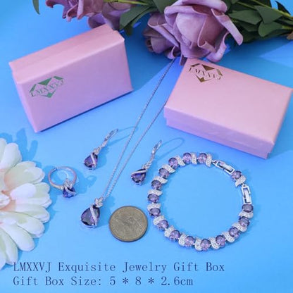 LMXXVJ Jewelry Set for Women,Teardrop Cubic Zirconia Necklace Earrings Adjustable Ring Bracelet Jewelry Set Formal Jewelry Gift - color: SYSD-White Gold-Purple
