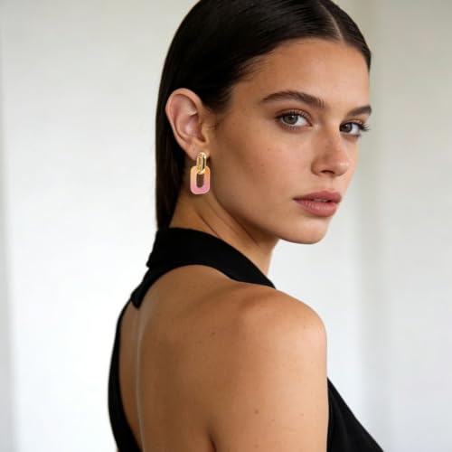 5 Pairs Acrylic Geometric Drop Earrings for Women, Colorful Mix | Colorful acrylic rounded rectangle drops with stainless steel posts; 3.0 x 1.5 cm, 3.2 g per pair, five-pair set