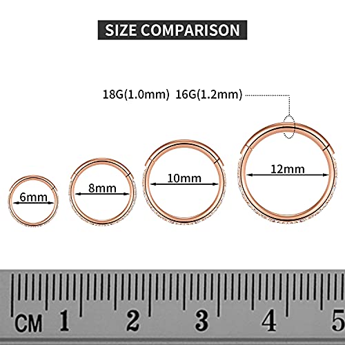 FUNLMO 20G 18G 16G 12G Nose Ring Hoop Conch Rook Daith Helix Tragus Piercing Jewelry 316L Surgical Steel Cartilage Earring Conch Hoop Earring Septum Jewelry Belly Lip Ring 5mm to 14mm - color: Rose gold-Clear ab CZ, 1pc