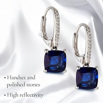 NADRI Cushion Cut CZ Leverback Earrings - color: Cushion - Sapphire
